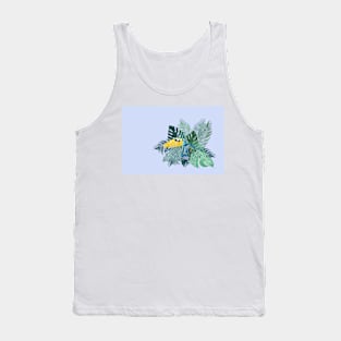 Tropical Marbled Paper Parrot with Jungle Leaves-Blue Tank Top